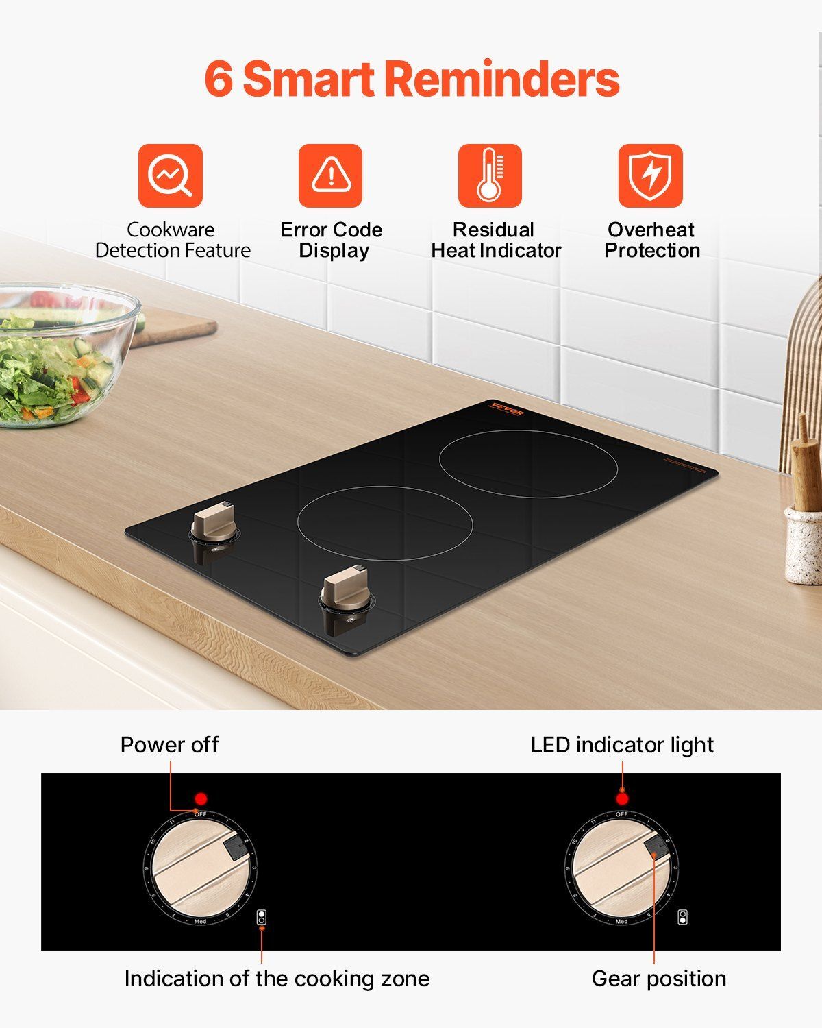 3500W 2 Burner Induction Cooktop Electric Countertop Burner Knob Control